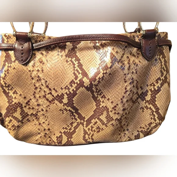 Brighton Faux Python Snakeskin Shoulder Bag w/ Leather Trim and Signature Heart - Picture 6 of 12